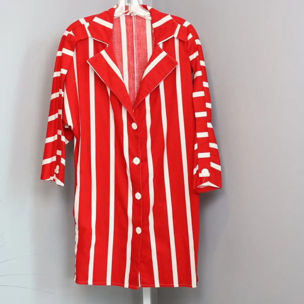 Vintage Cole of California Red White‎ Stripe Button Shirt Cover Up Sz S/M